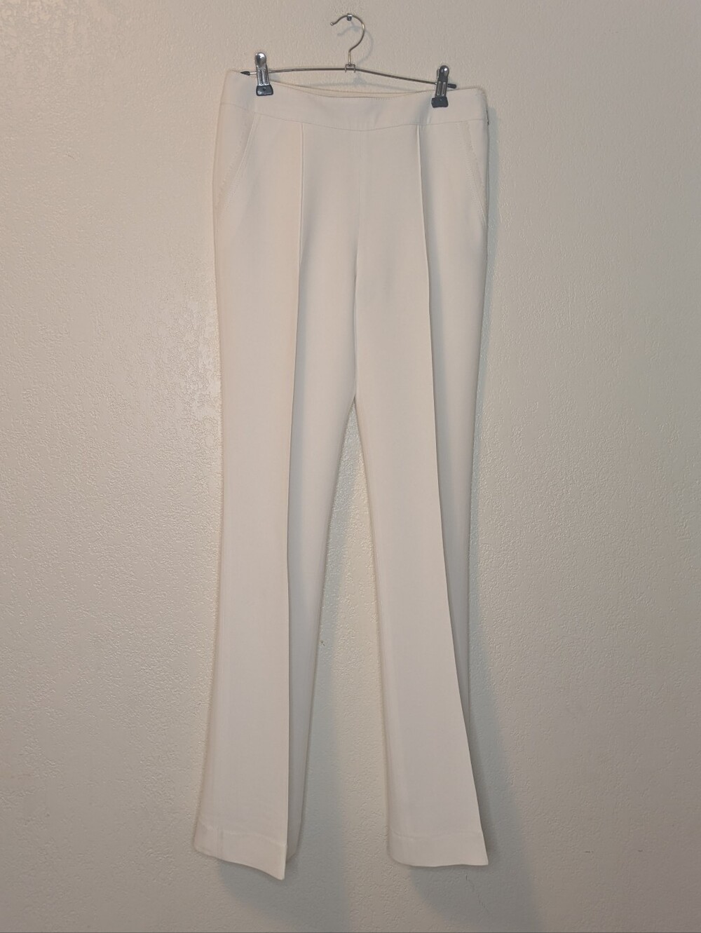 Jason Wu Collection Creamy White Silk Lined Crepe Pants Side Zip Faux Pockets